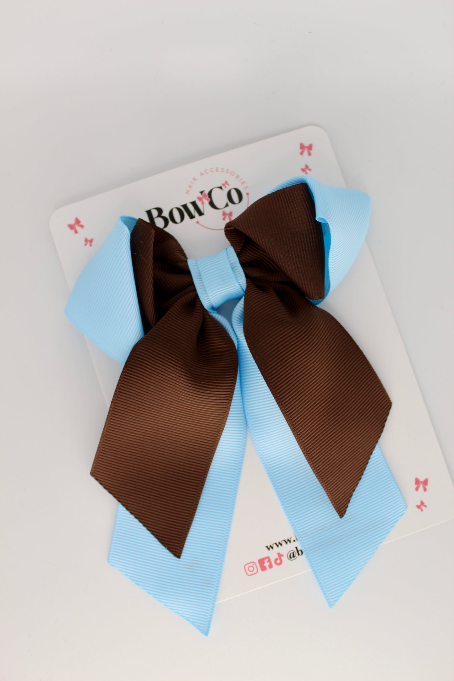 Layer Loop Tail Hair Bow - Clip - Blue Topaz and Brown