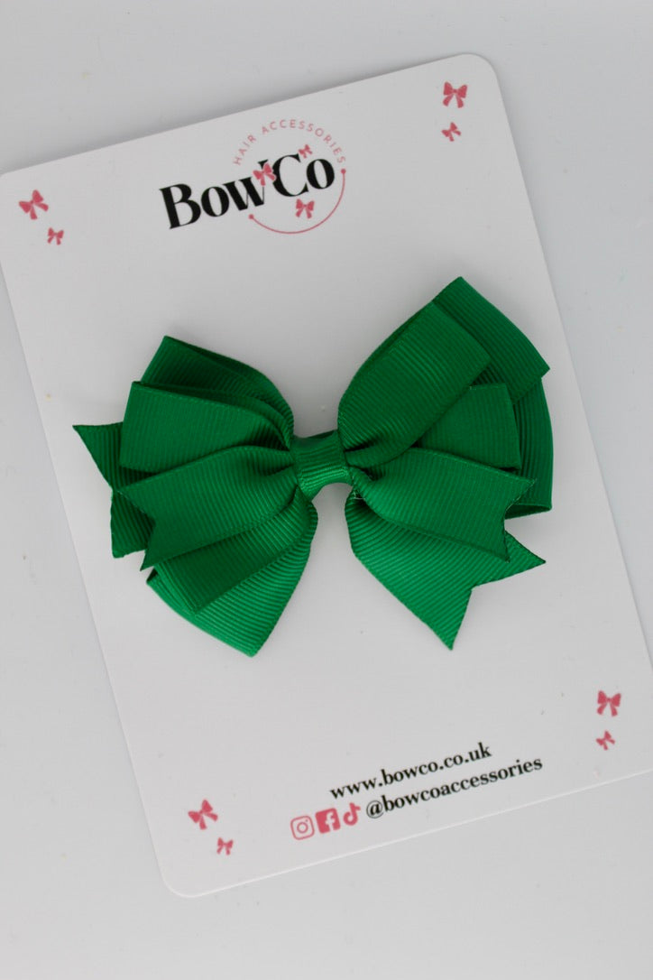 3 Inch Double Tail Bow - Clip - Forest Green
