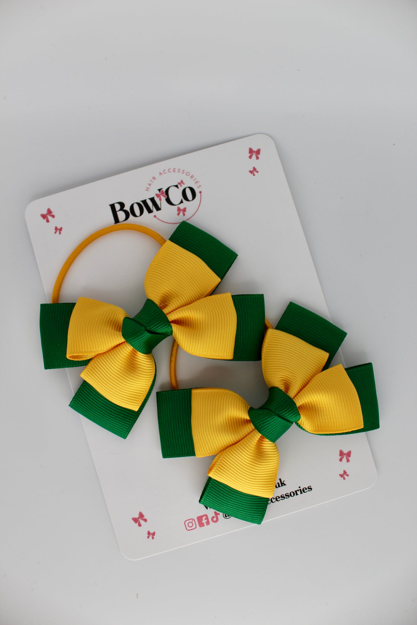 Layer Bow Set - Elastic - Forest Green and Yellow Gold