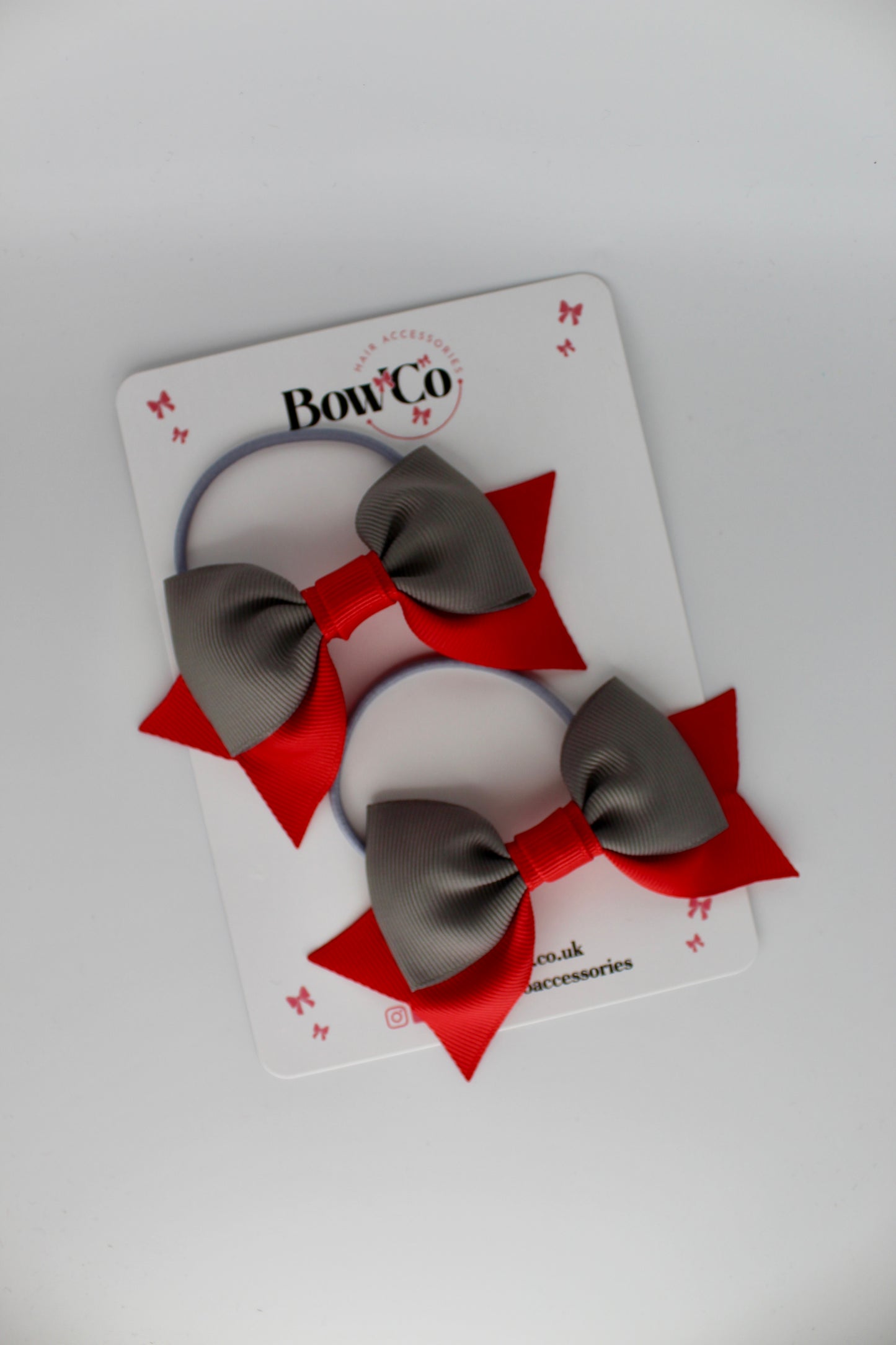 Double Knot Bow Tail Set - Elastic - Red and Metal Grey