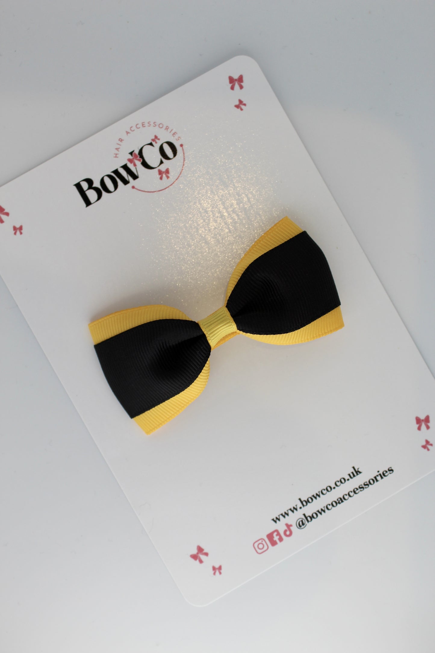 3 Inch Tuxedo Bow - Clip - Black and Yellow Gold