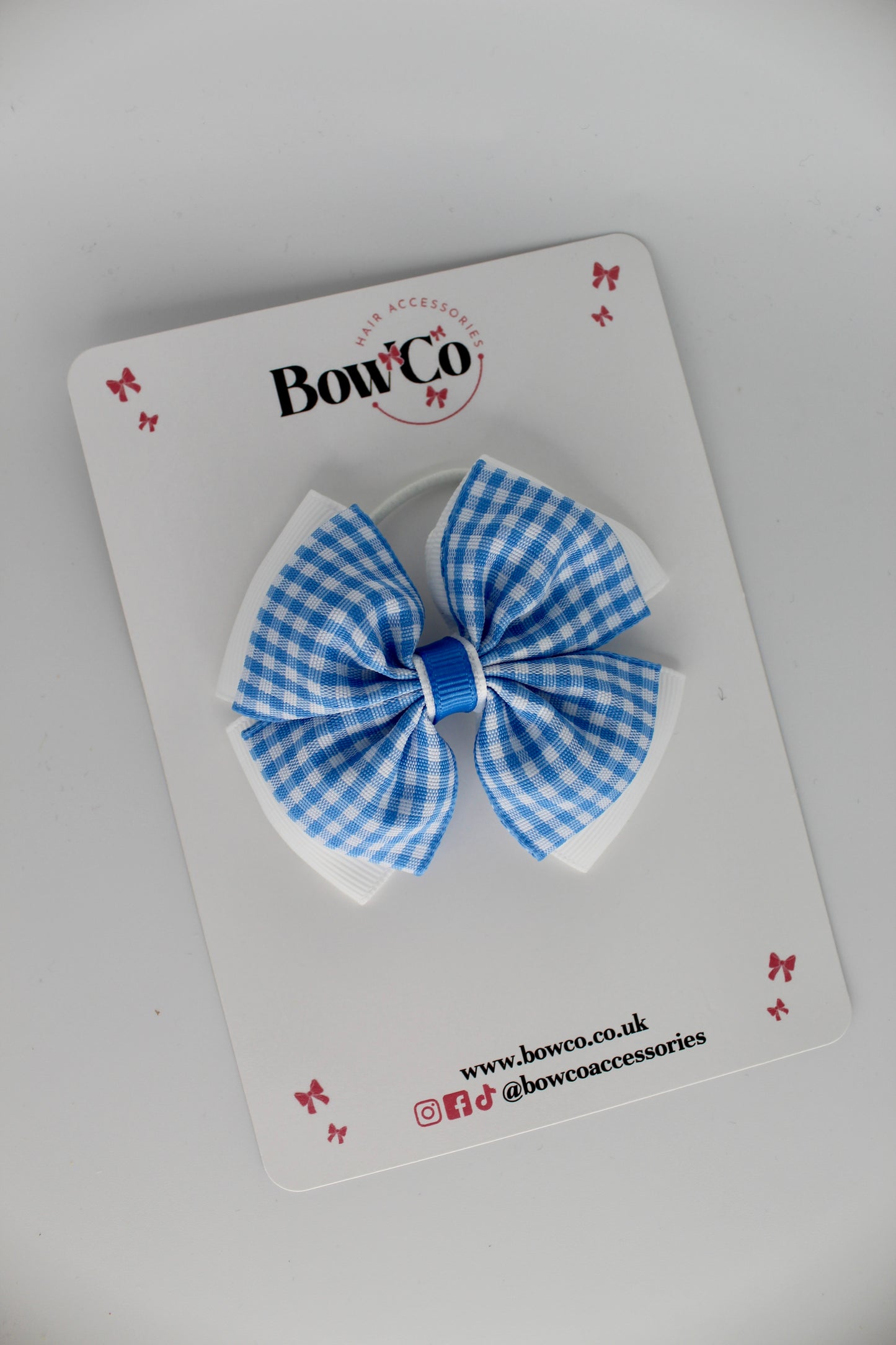 Layer Edge Bow - Light Blue Gingham - Elastic