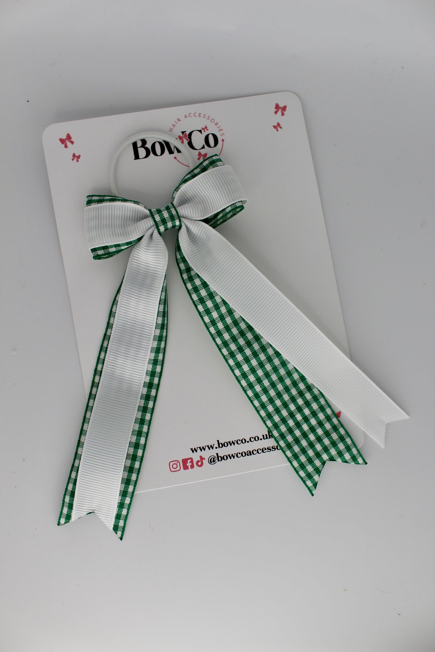 Tuxedo Tail Bow - Green Gingham - Elastic