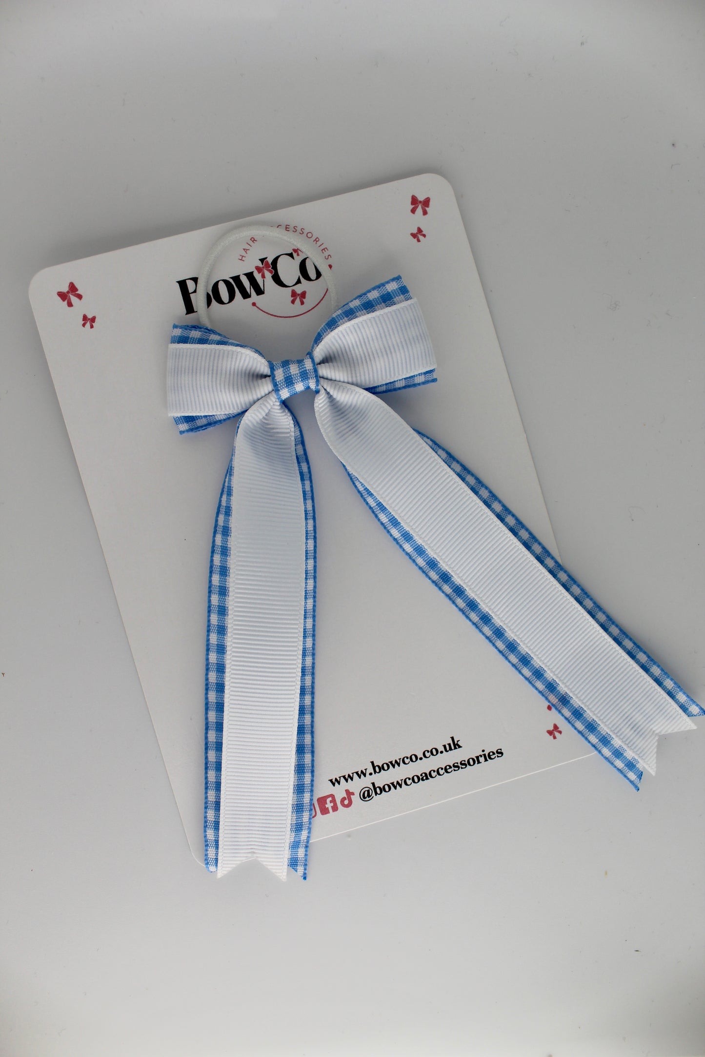 Tuxedo Tail Bow - Light Blue Gingham - Elastic