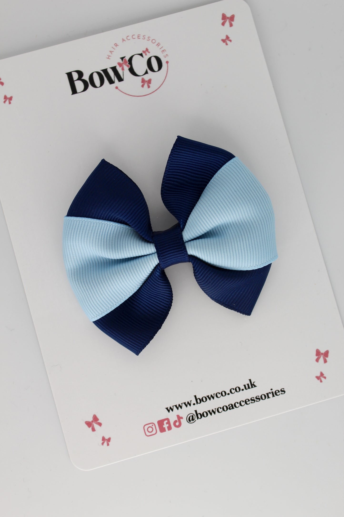 Navy Blue and Blue Topaz - Round Tuxedo Bow - Clip