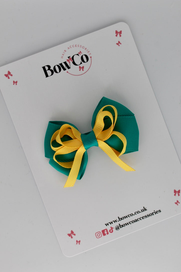 Jade Green and Yellow Gold - Double Bow - Clip