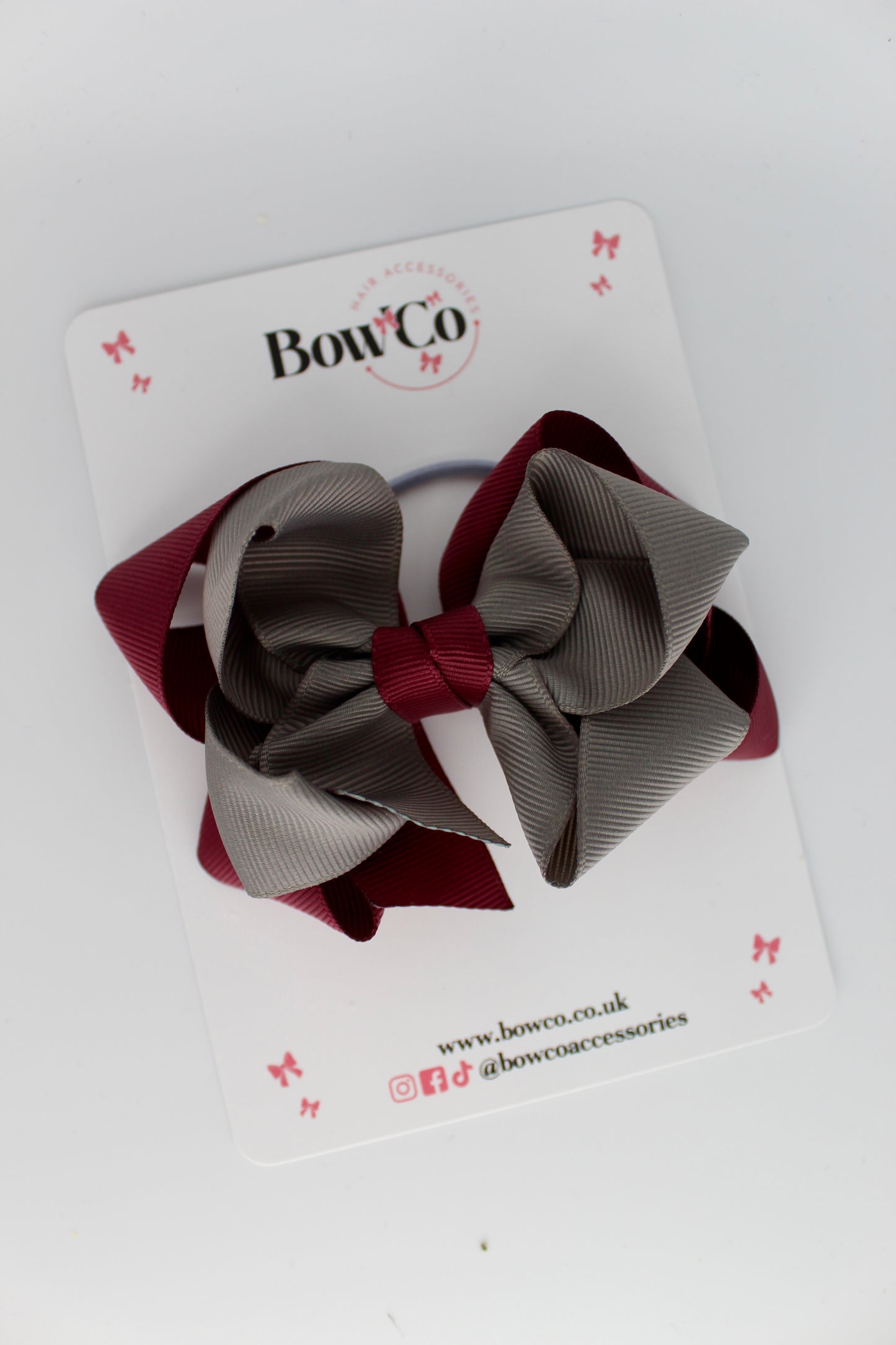 Double Loop Bow - Elastic - Burgundy and Metal Grey
