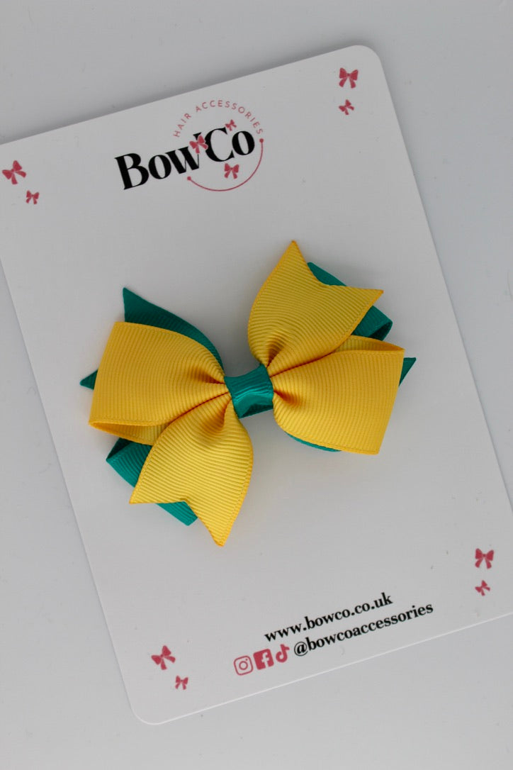 Jade Green and Yellow Gold - Layer Tail Bow - Clip