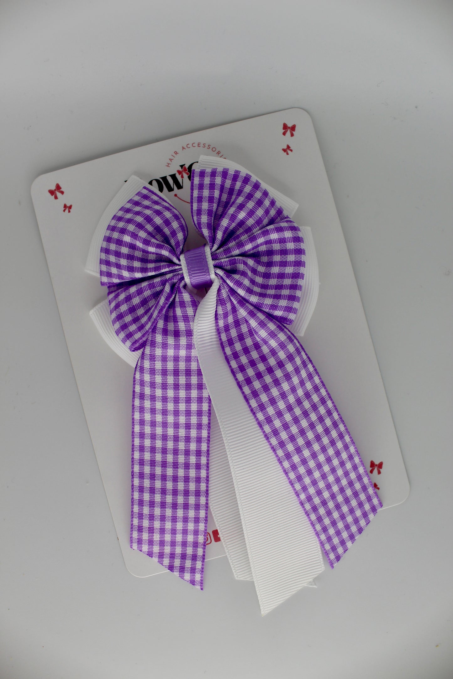 Layer Edge Tail Bow - Lilac Gingham - Clip