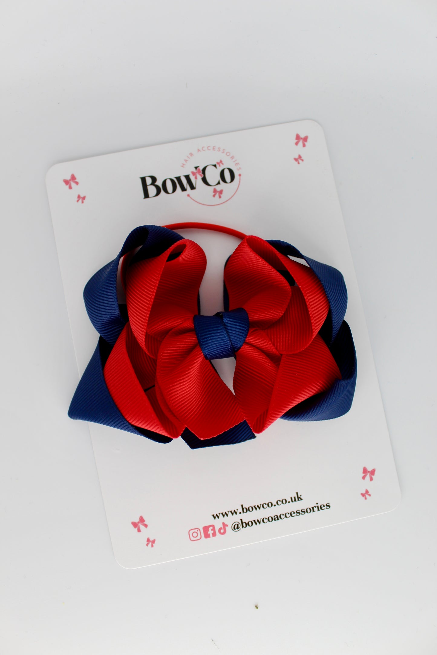 Double Loop Bow - Elastic - Red and Navy Blue