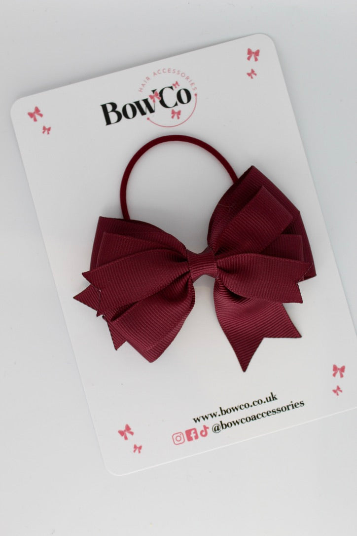 Burgundy - Double Tail Bow - Elastic