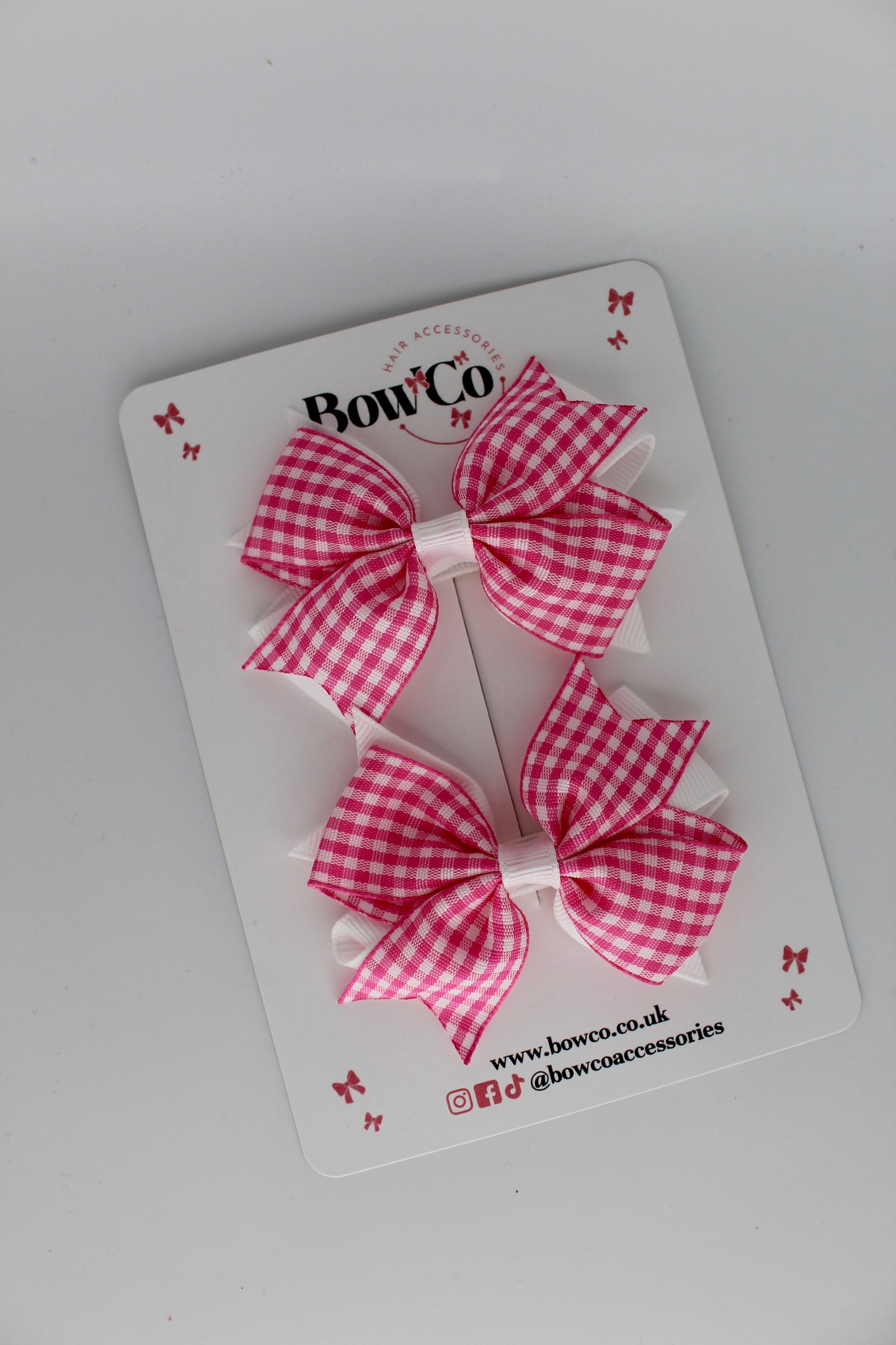 Layer Tail Bow Set - Pink Gingham - Clip