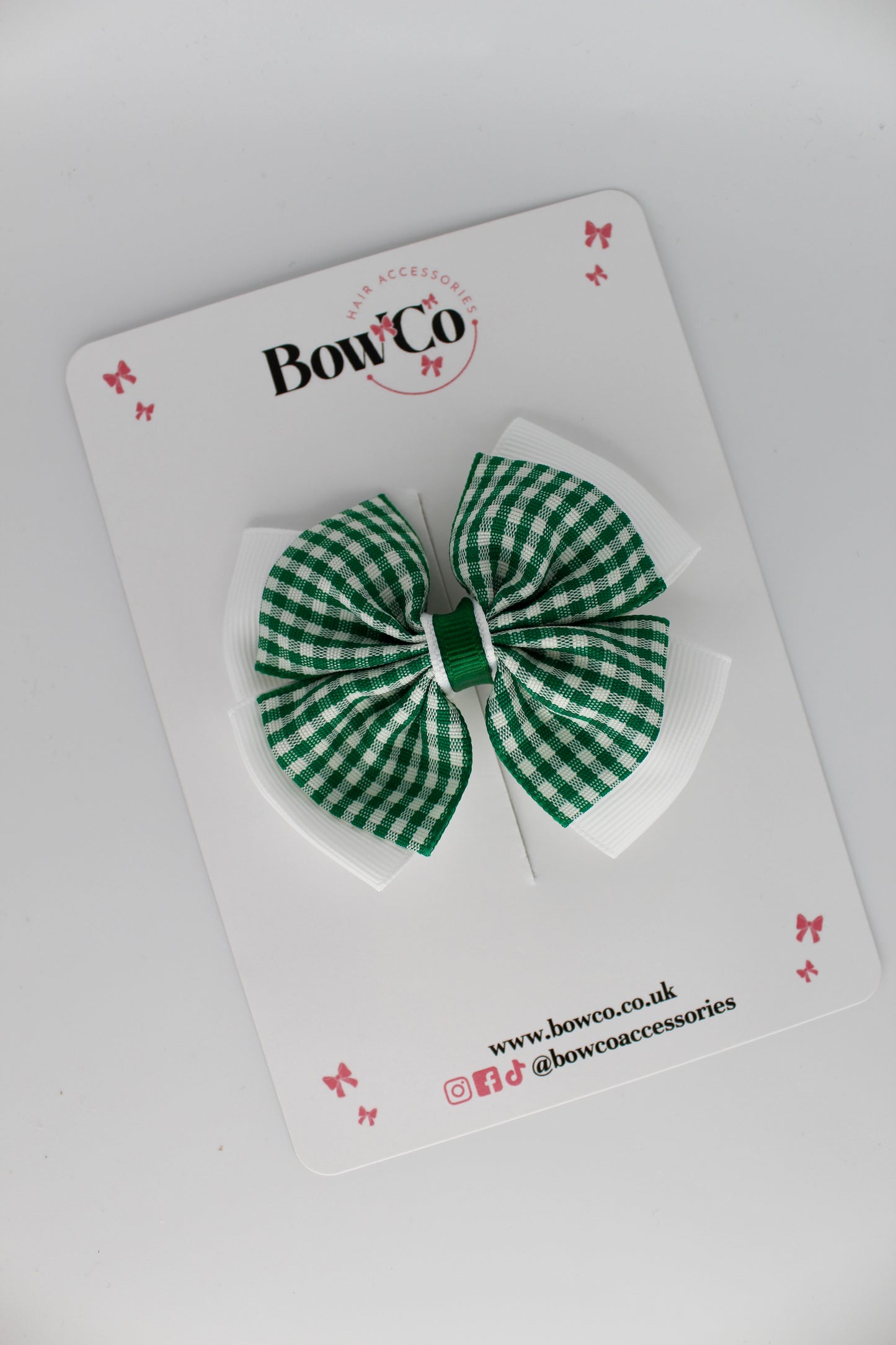 Layer Edge Bow - Green Gingham - Clip