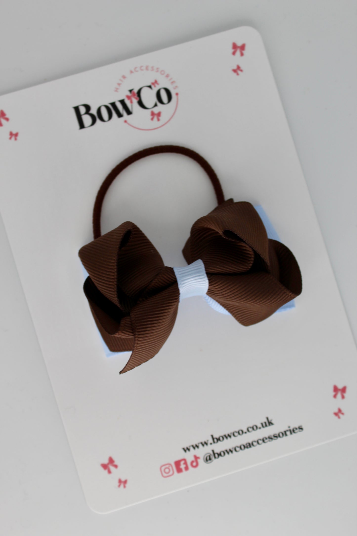 3 Inch Ruffle Bow - Elastic - Bluebell and Brown