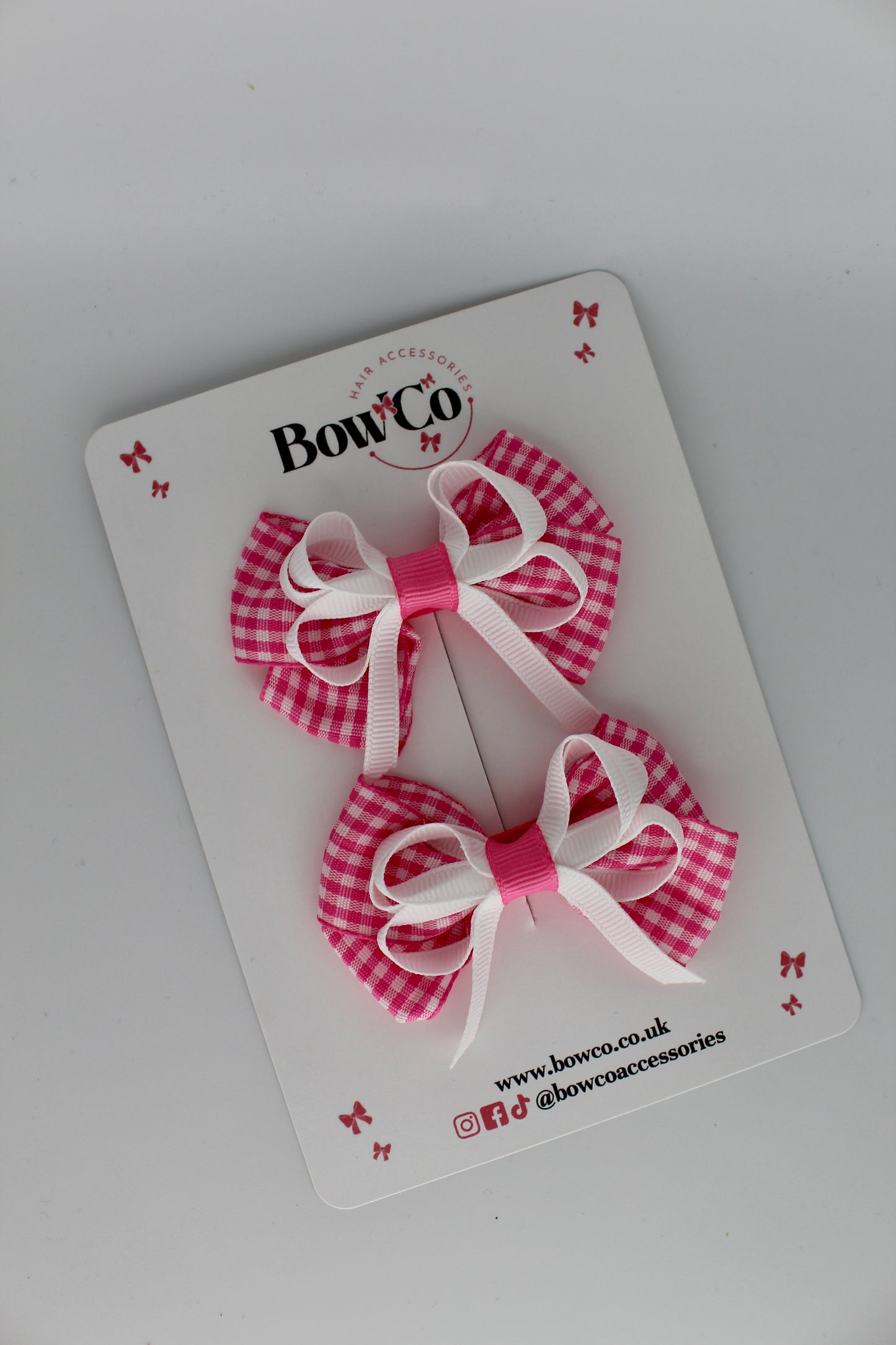 Double Bow Set - Pink Gingham - Clip