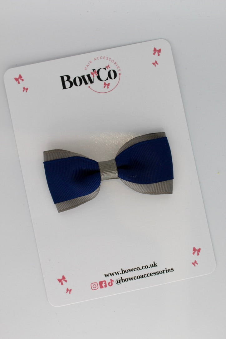 Navy Blue and Metal Grey - Tuxedo Bow - Clip