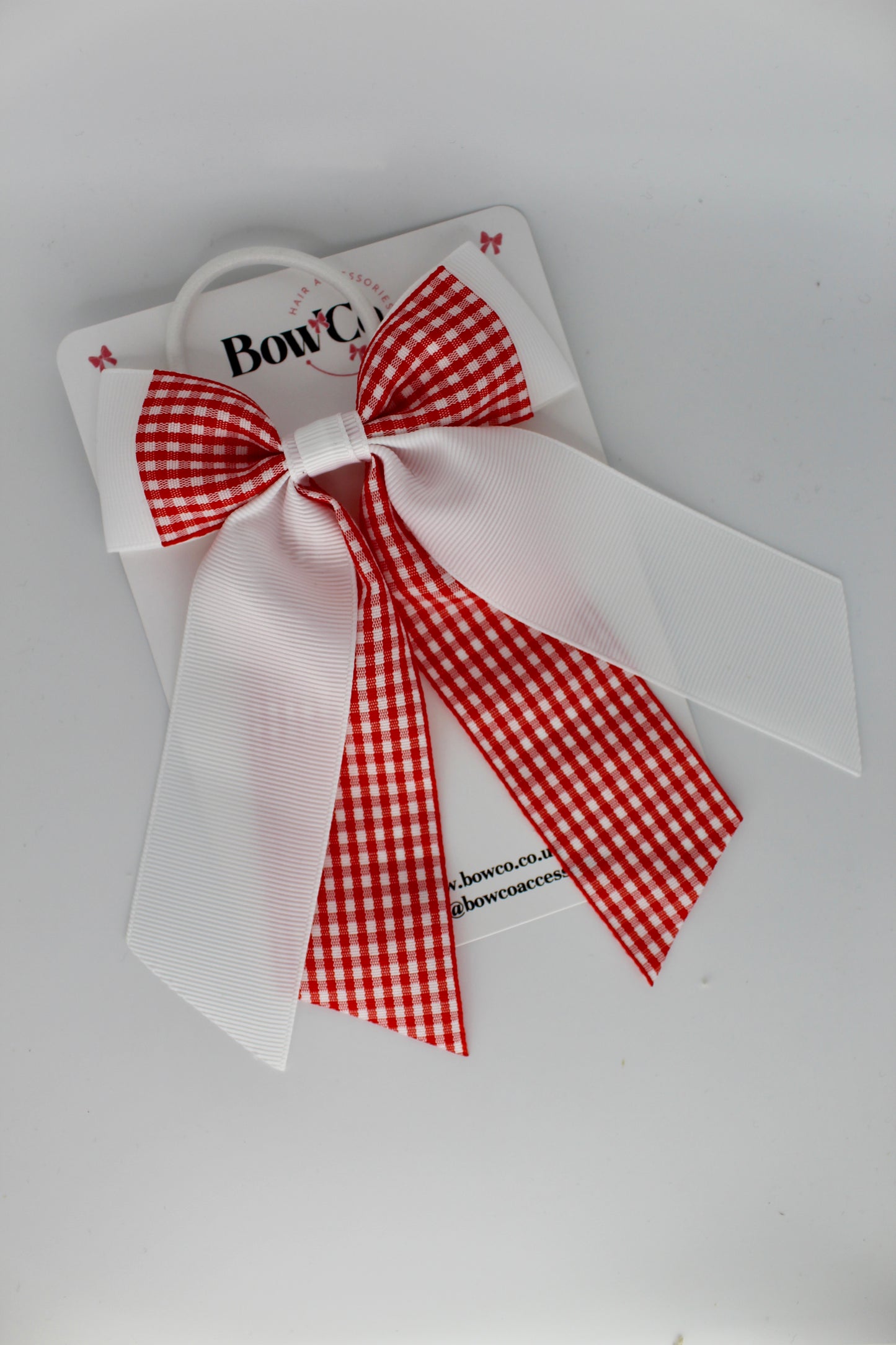 Double Layer Tail Bow - Red Gingham - Elastic