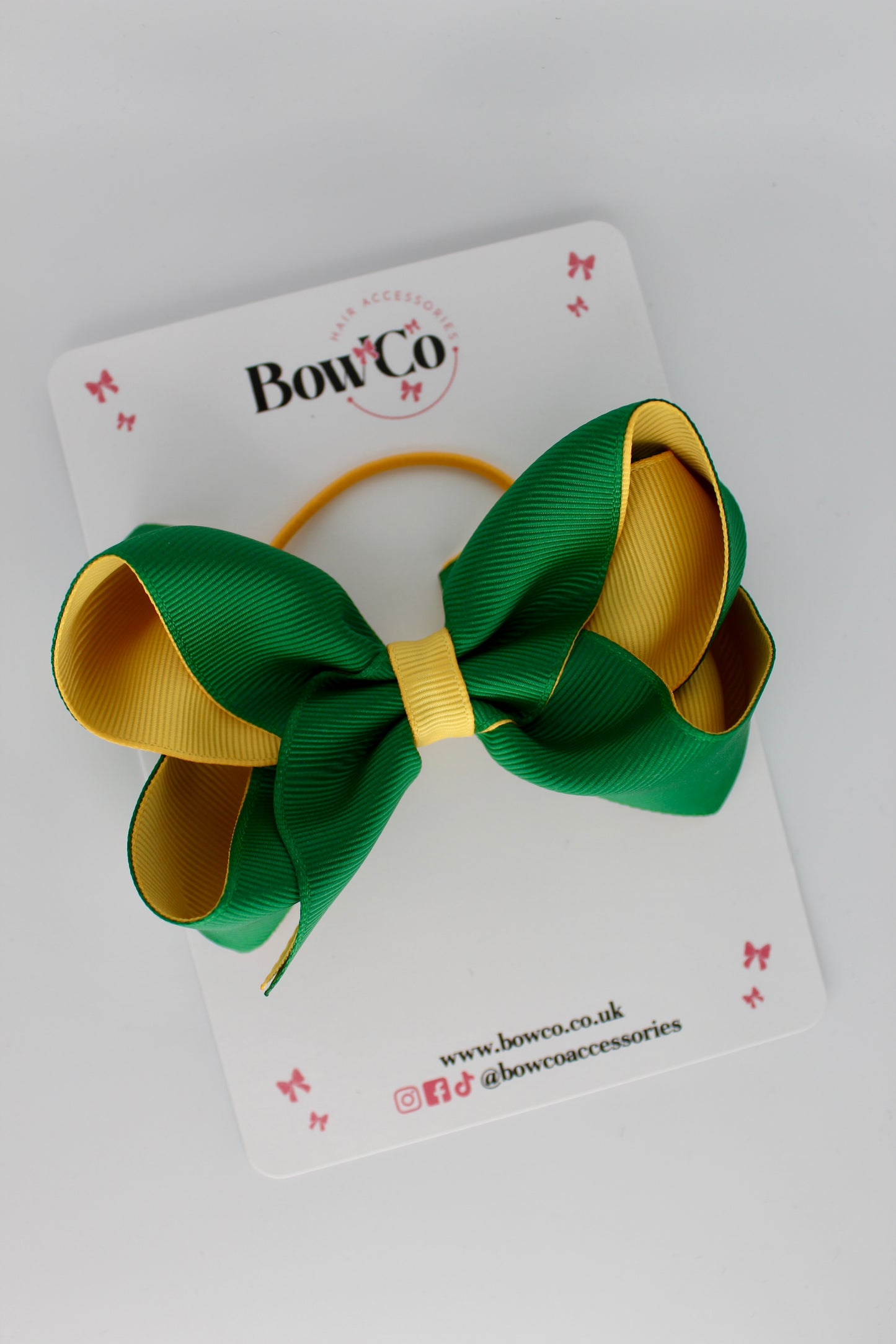 4 Inch Loop Bow - Elastic - Forest Green and Yellow Gold