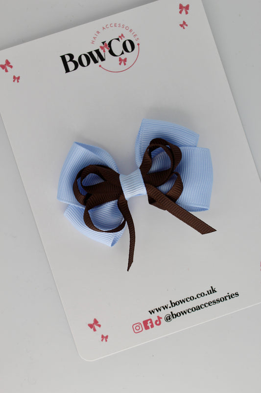 2.5 Inch Double Bow - Clip - Bluebell and Brown