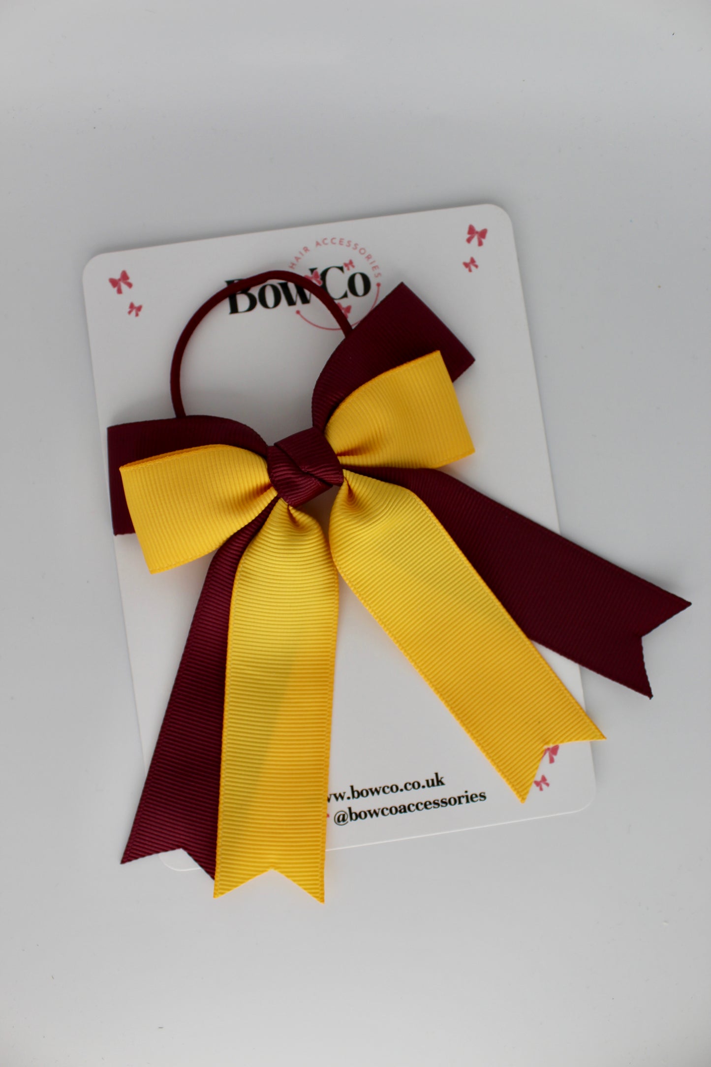Double Ribbon Tail – Elastic - Burgundy and Yellow Gold