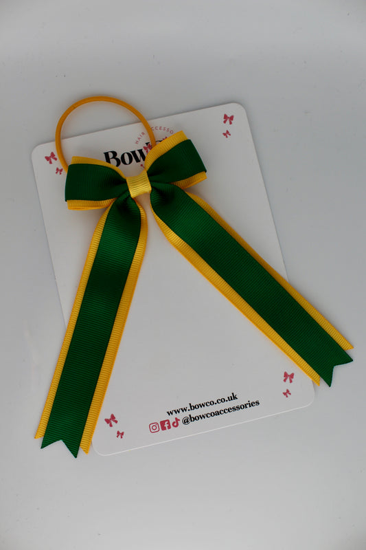Tuxedo Tails Bow - Elastic - Forest Green and Yellow Gold