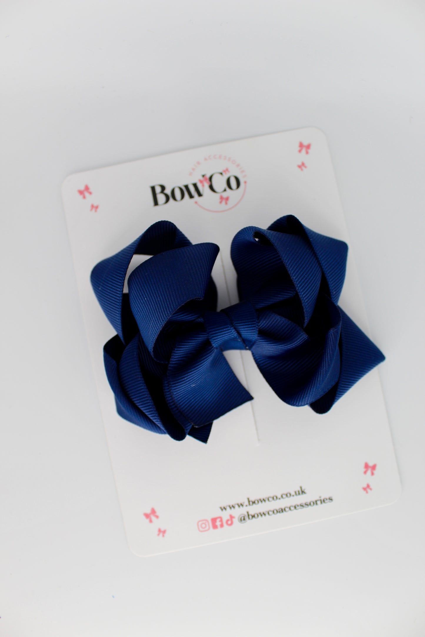 Double Loop School Hair Bow - Clip - Navy Blue