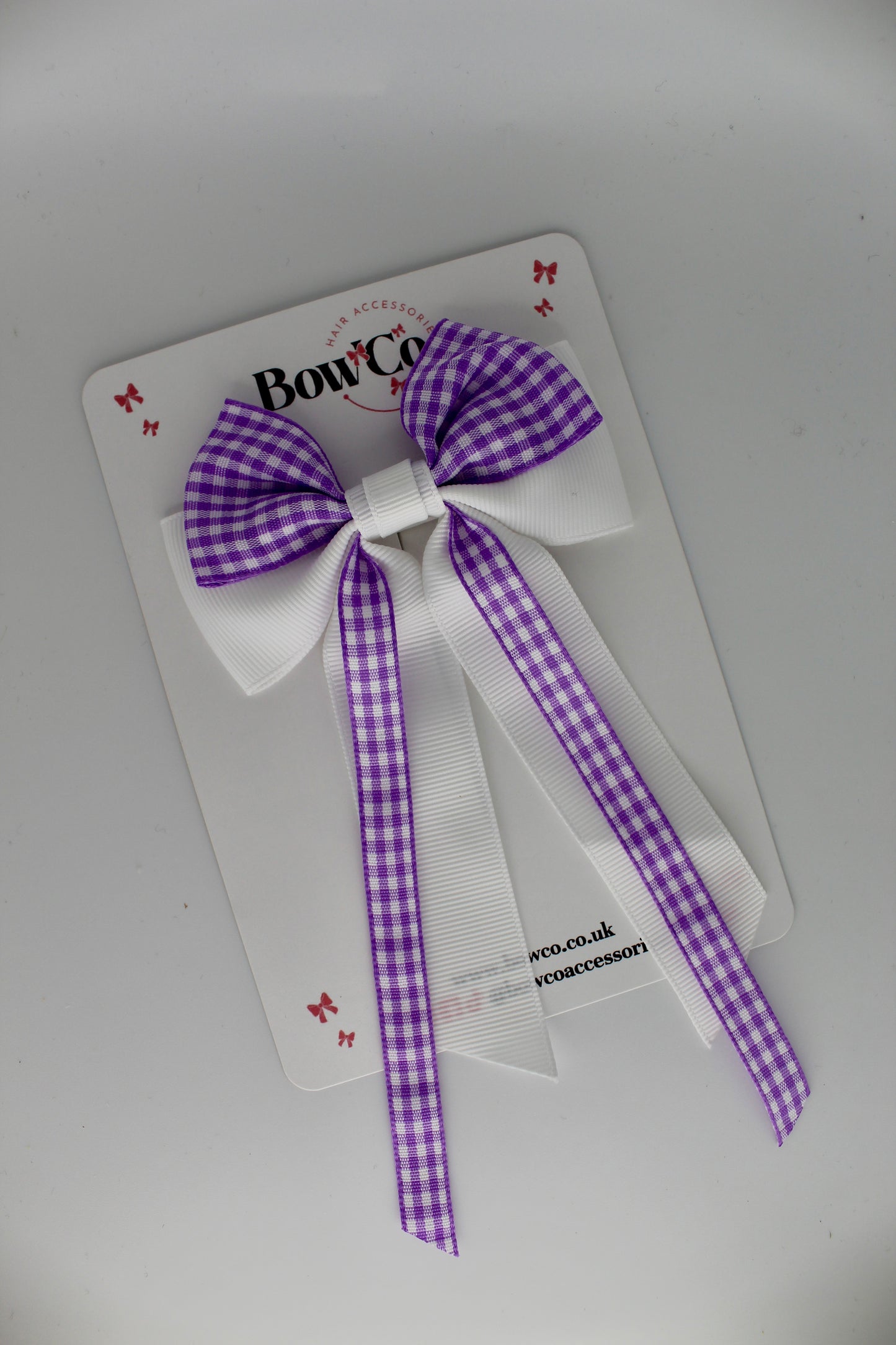 Streamer Tail Bow - Lilac Gingham - Clip