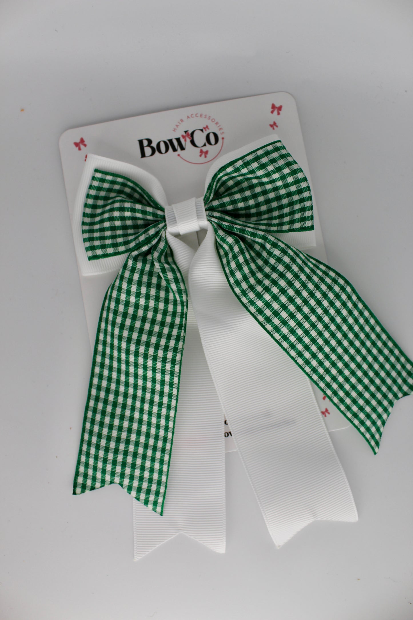 Classic Tail Bow - Green Gingham - Clip