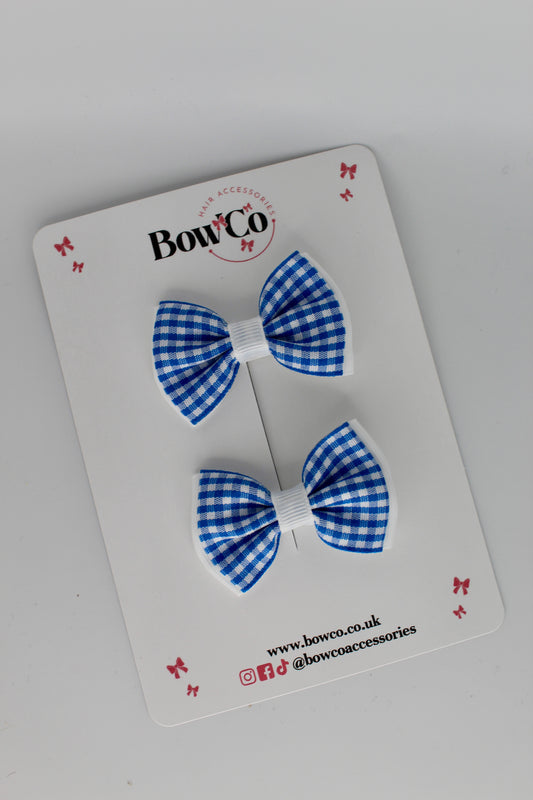 Double Lapel Bow Set - Royal Blue Gingham - Clip
