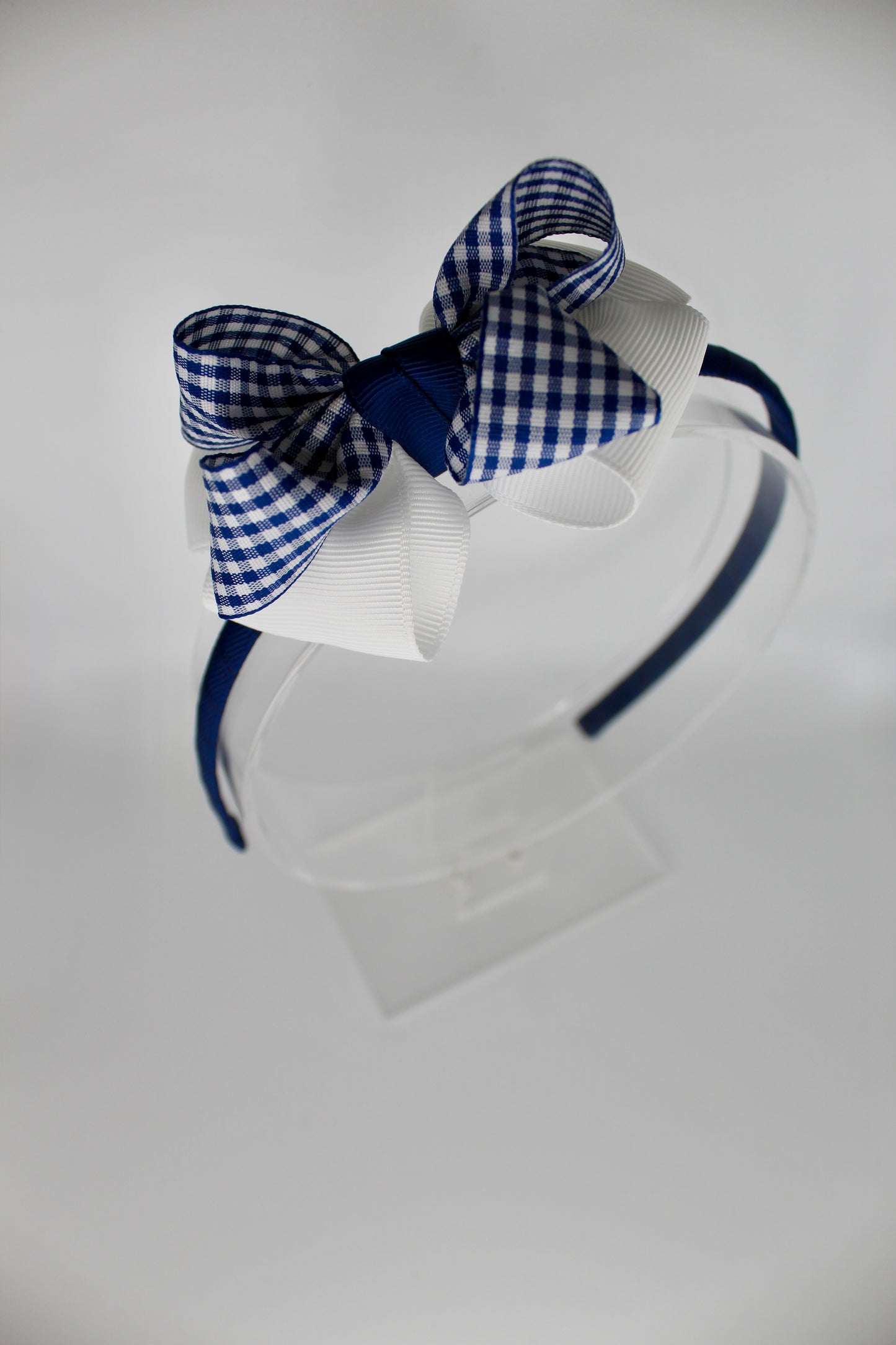 Double Loop Hair Band - Navy Gingham