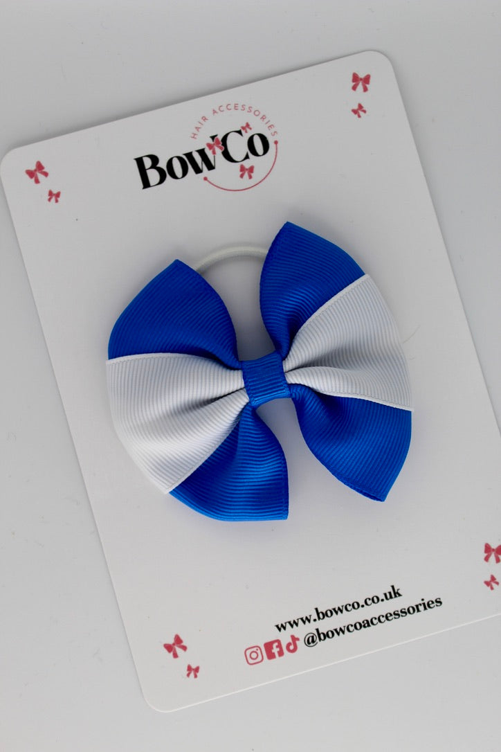 Royal Blue and White - Round Tuxedo Bow - Elastic