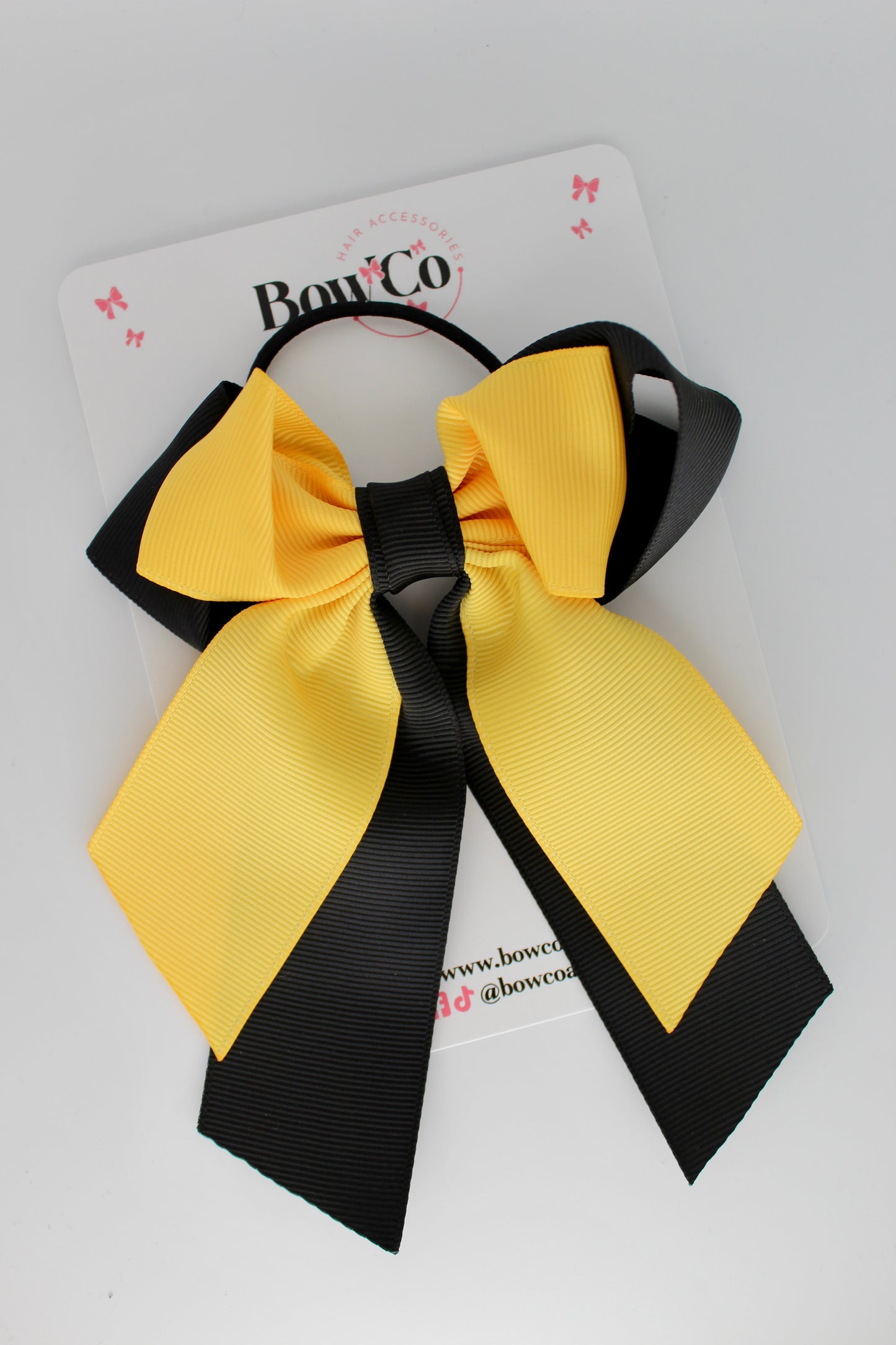 Layer Loop Tail Hair Bow - Elastic - Black and Yellow Gold