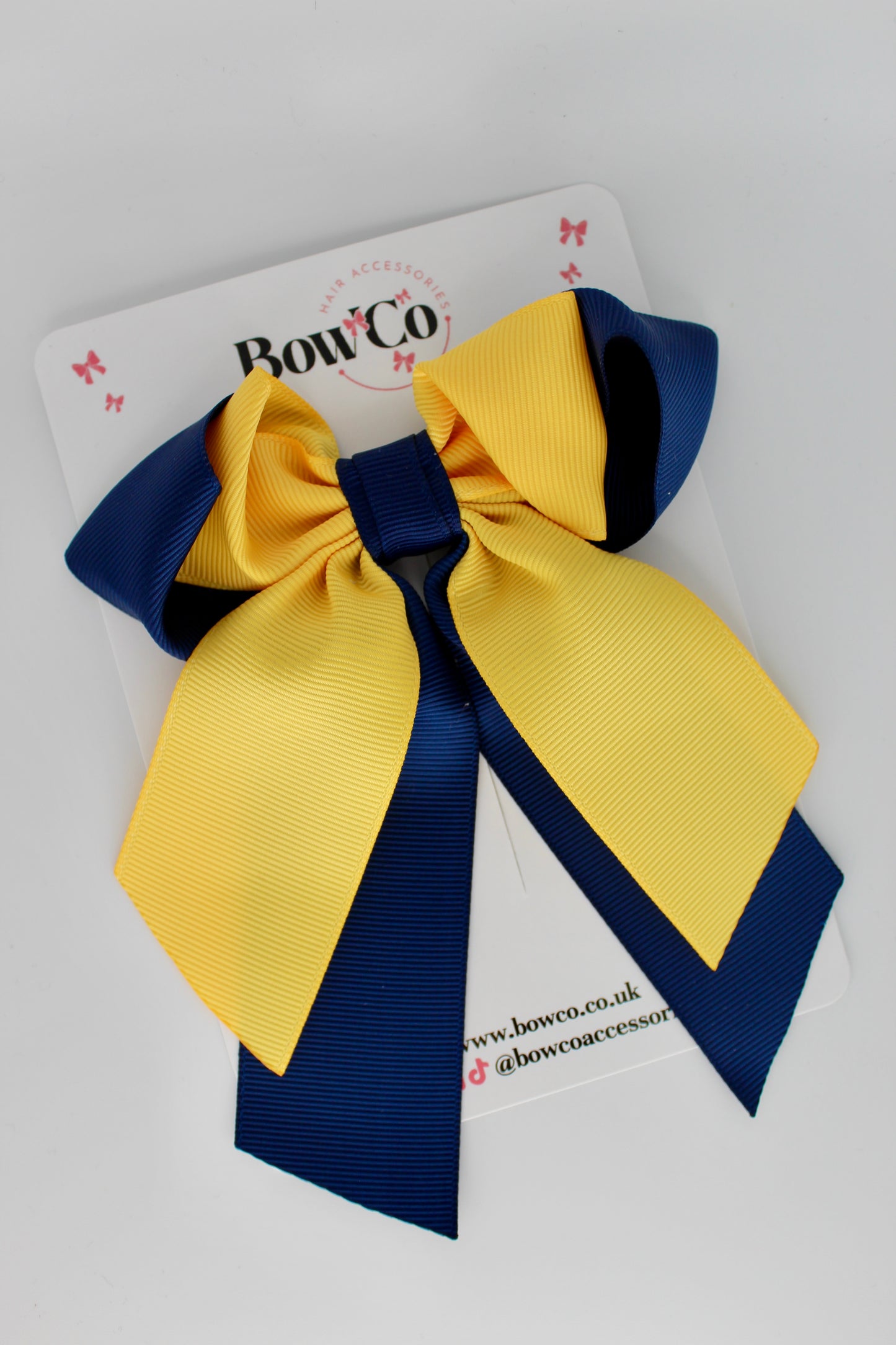 Layer Loop Tail Hair Bow - Clip - Navy Blue and Yellow Gold