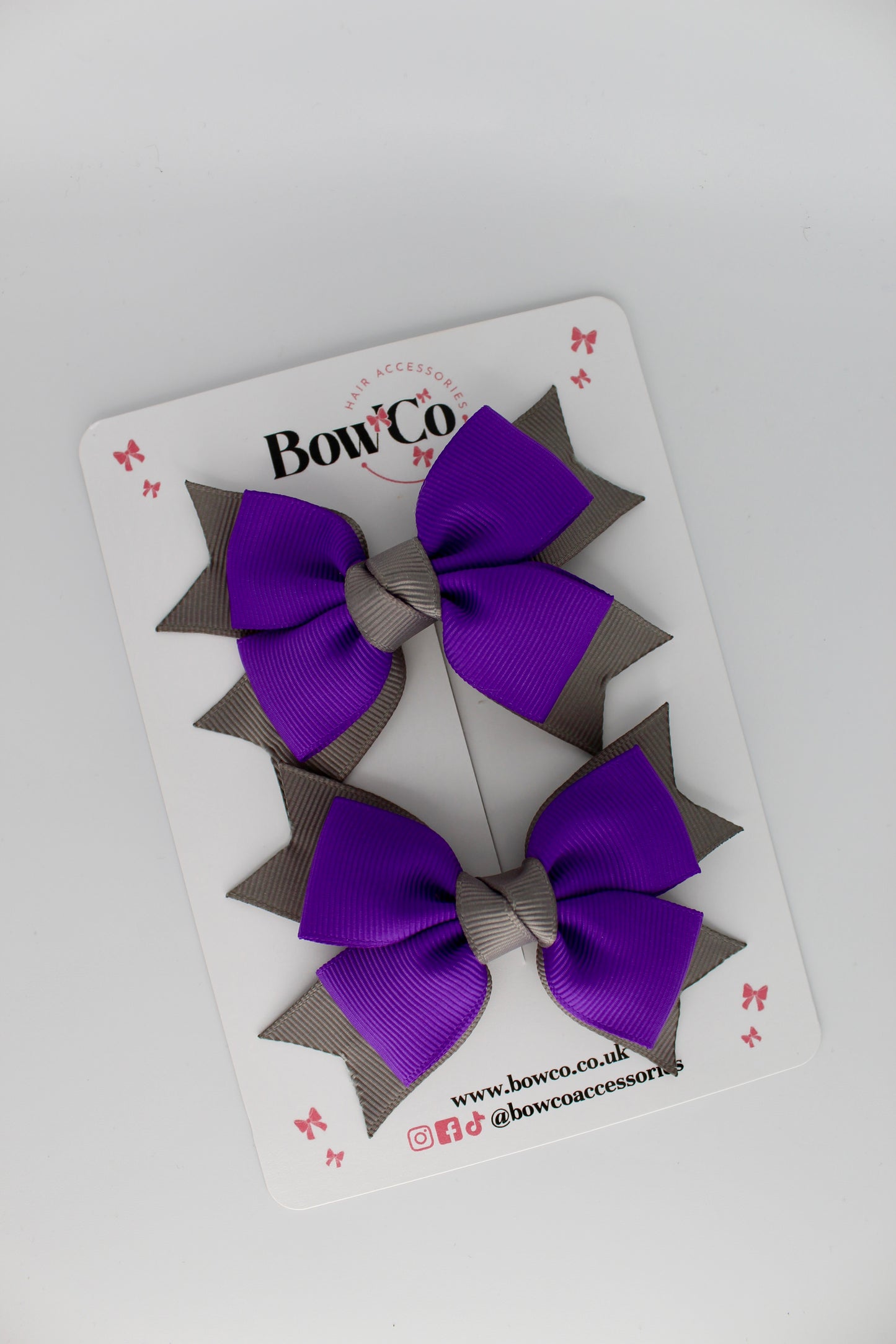 Knot Bow Set - Clip - Purple and Metal Grey
