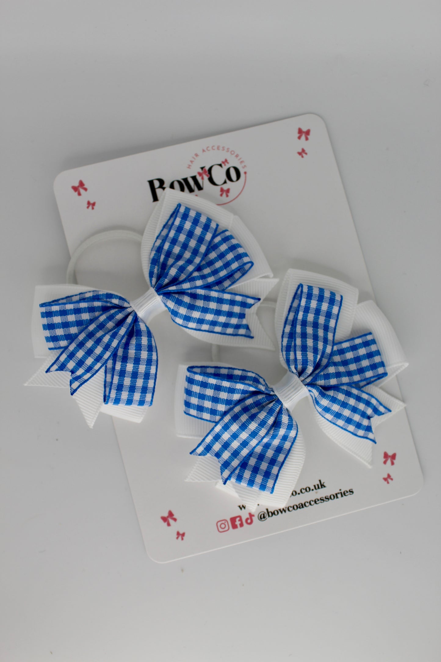 Double Tail Bow Set - Royal Blue Gingham - Elastic