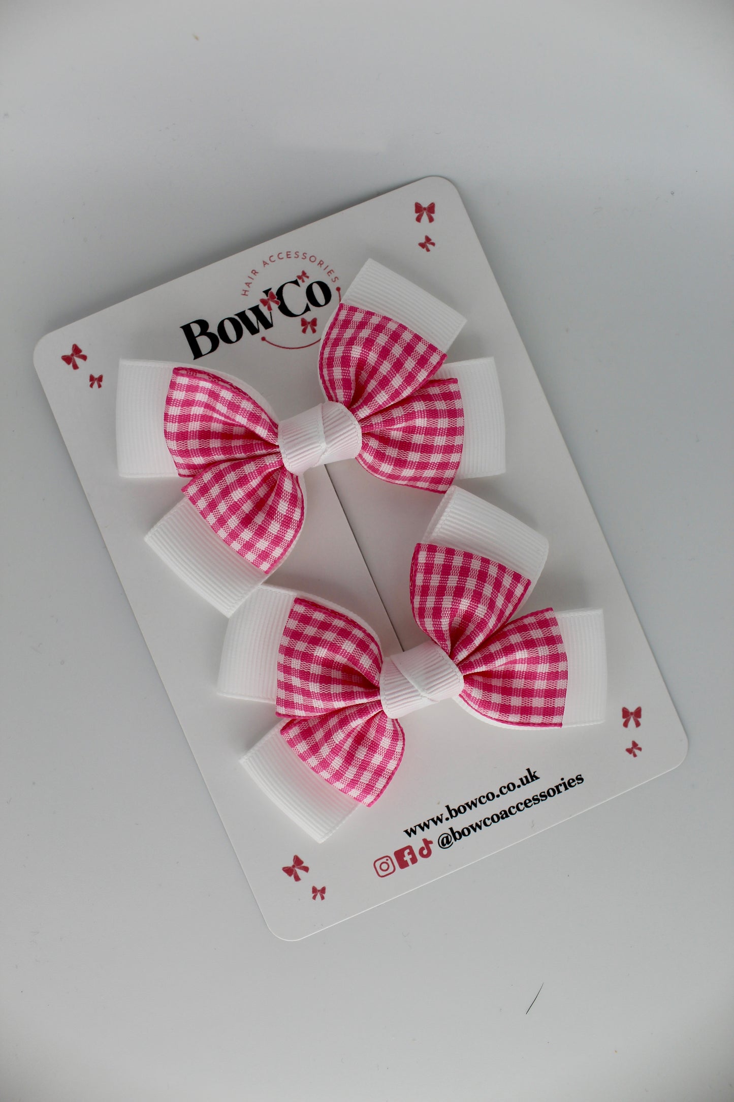 Layer Bow Set - Pink Gingham - Clip