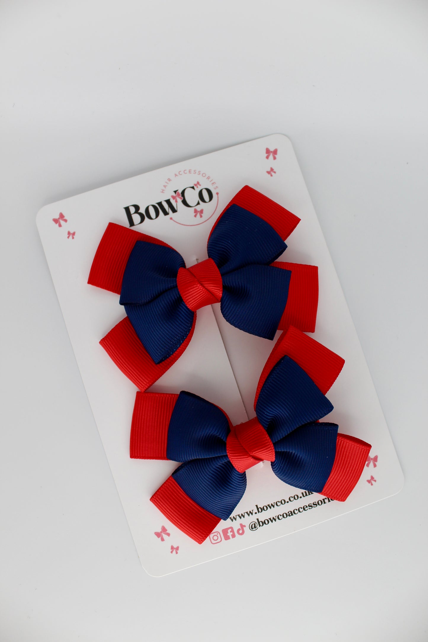 Layer Bow Set - Clip - Red and Navy Blue