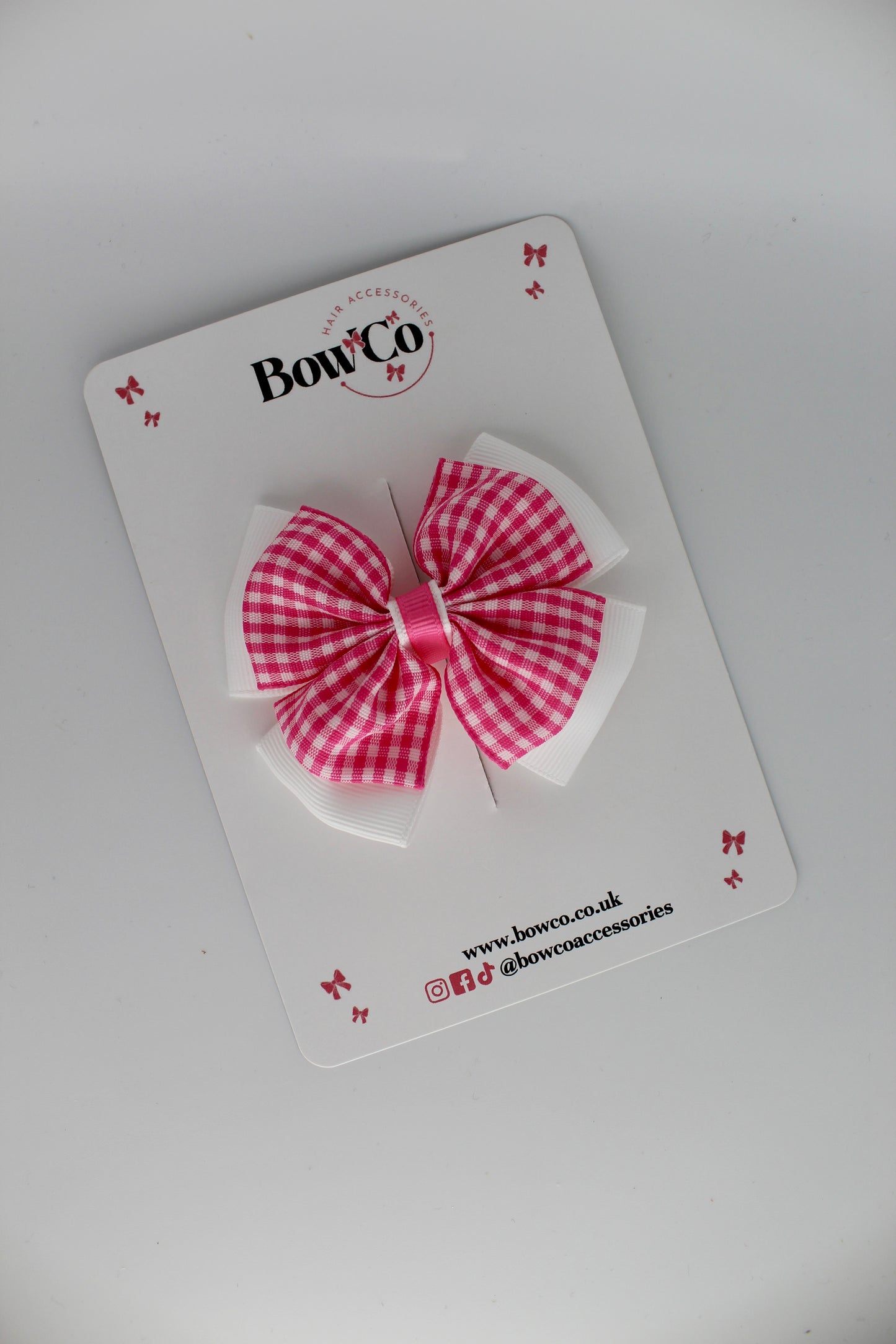 Layer Edge Bow - Pink Gingham - Clip
