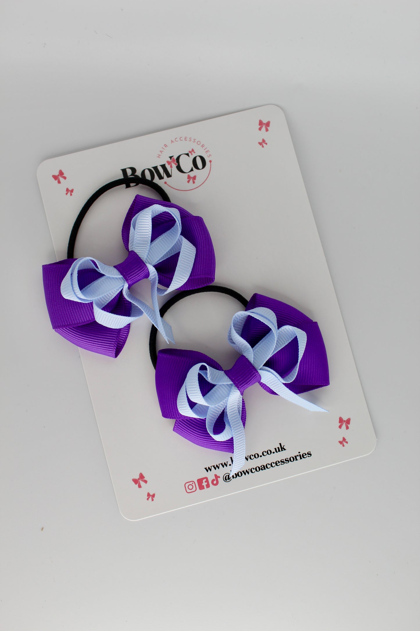 School Bow Purple and Bluebell - Double Bow Set - Elastic - OUTLET