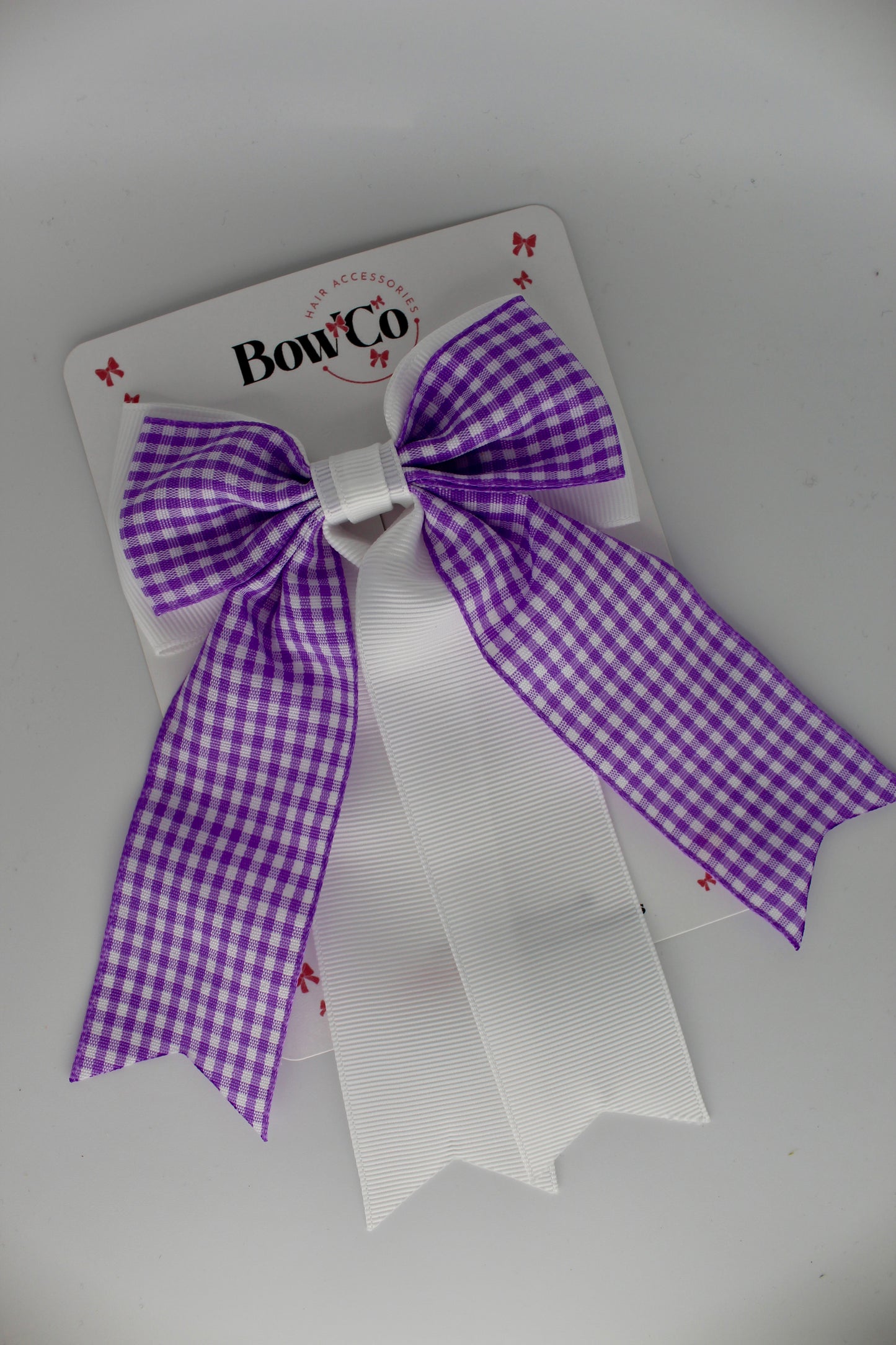 Classic Tail Bow - Lilac Gingham - Clip