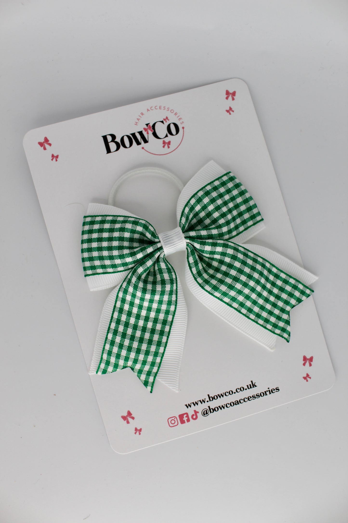 Layer Tail Bow - Green Gingham - Elastic