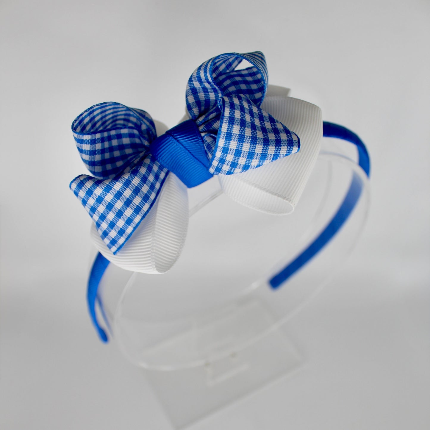 Double Loop School Headband - Royal Blue Gingham