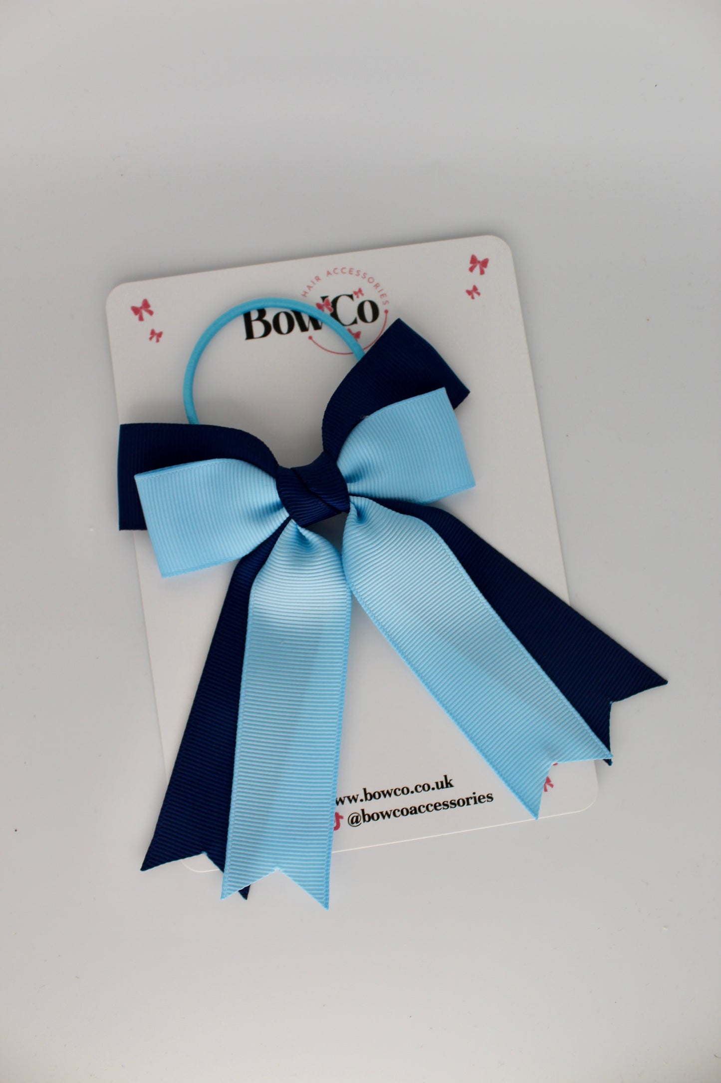 Double Ribbon Tail – Elastic - Navy Blue and Blue Topaz