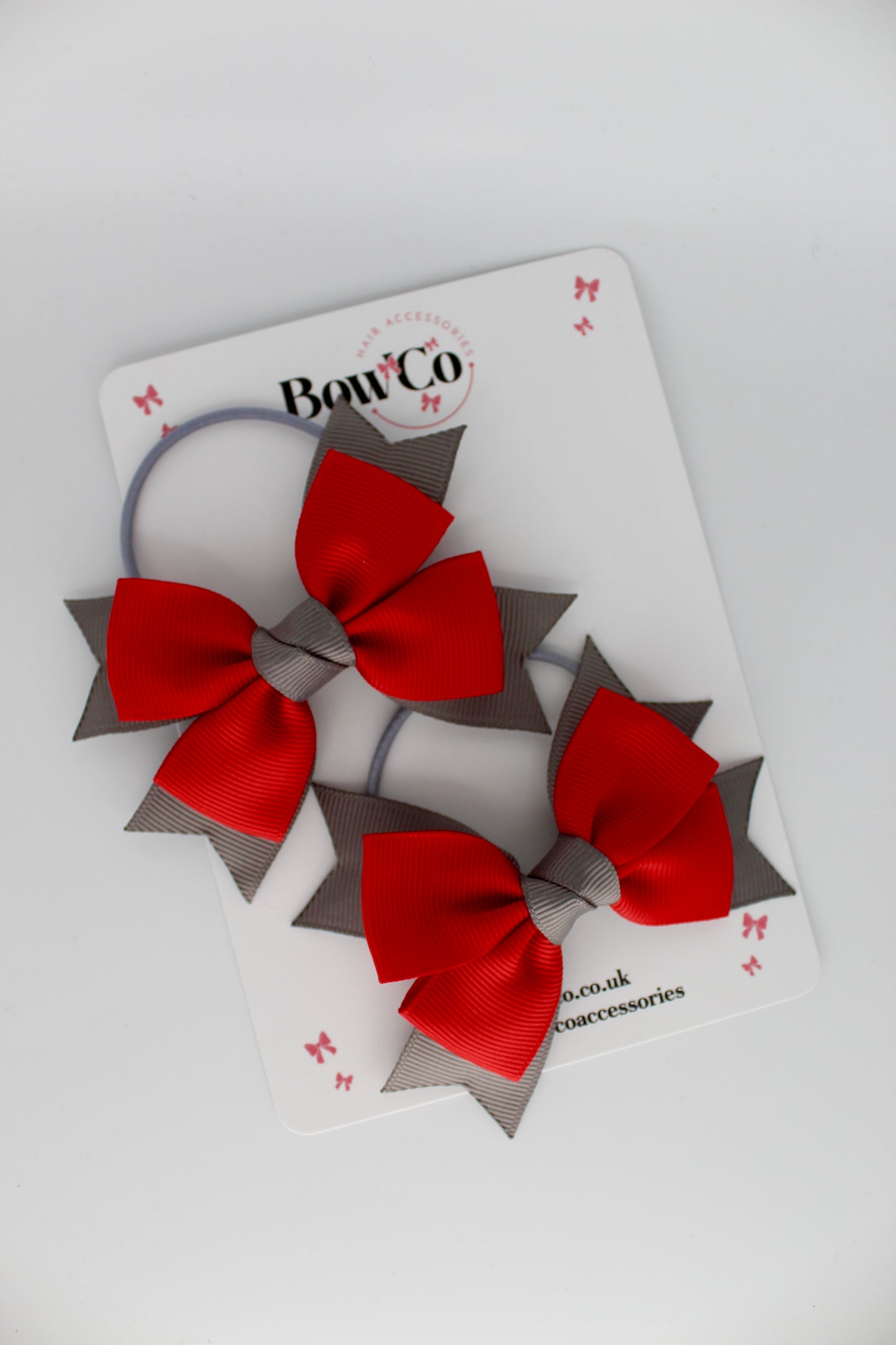 Knot Bow Set - Elastic - Red and Metal Grey