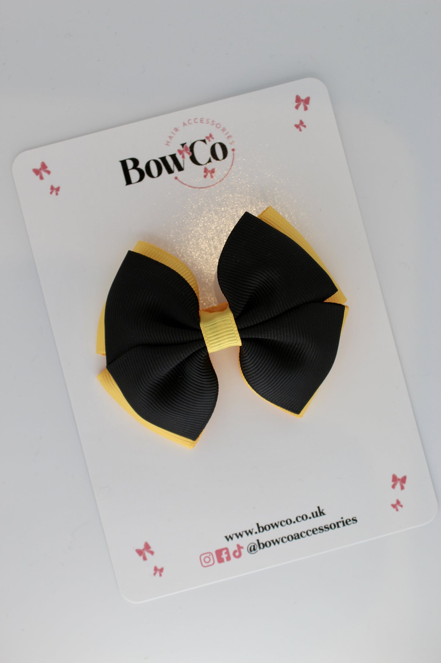 Double Layer Bow - Clip - Black & Yellow Gold