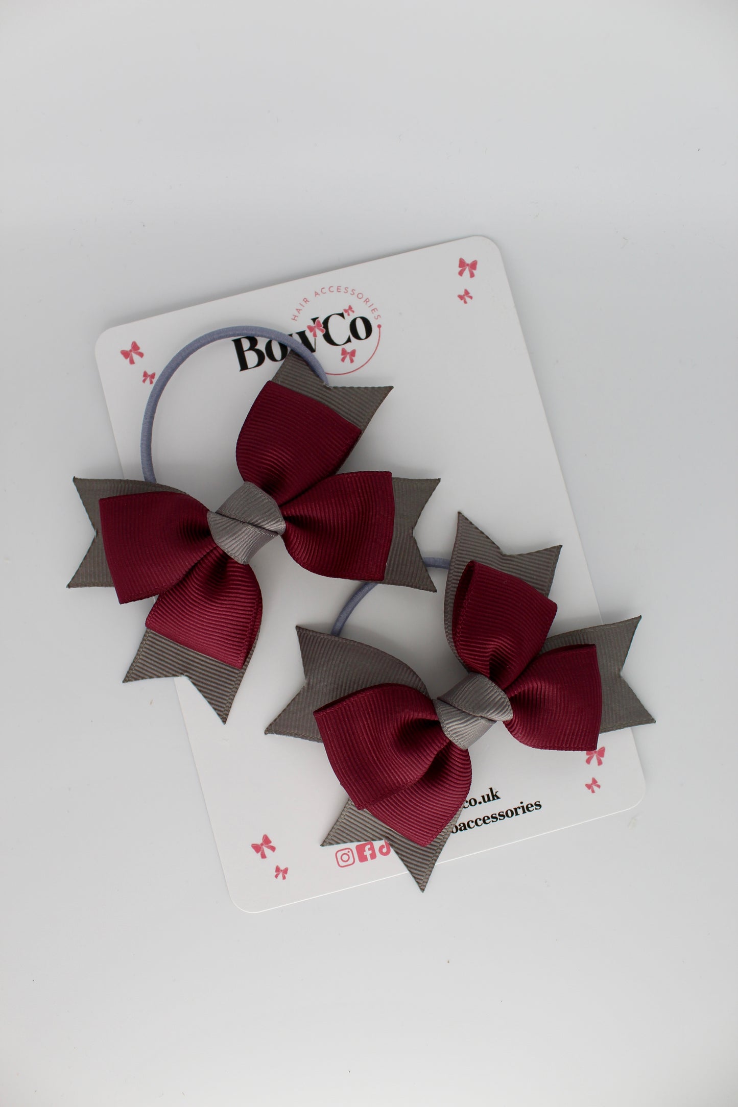 Knot Bow Set - Elastic - Burgundy and Metal Grey
