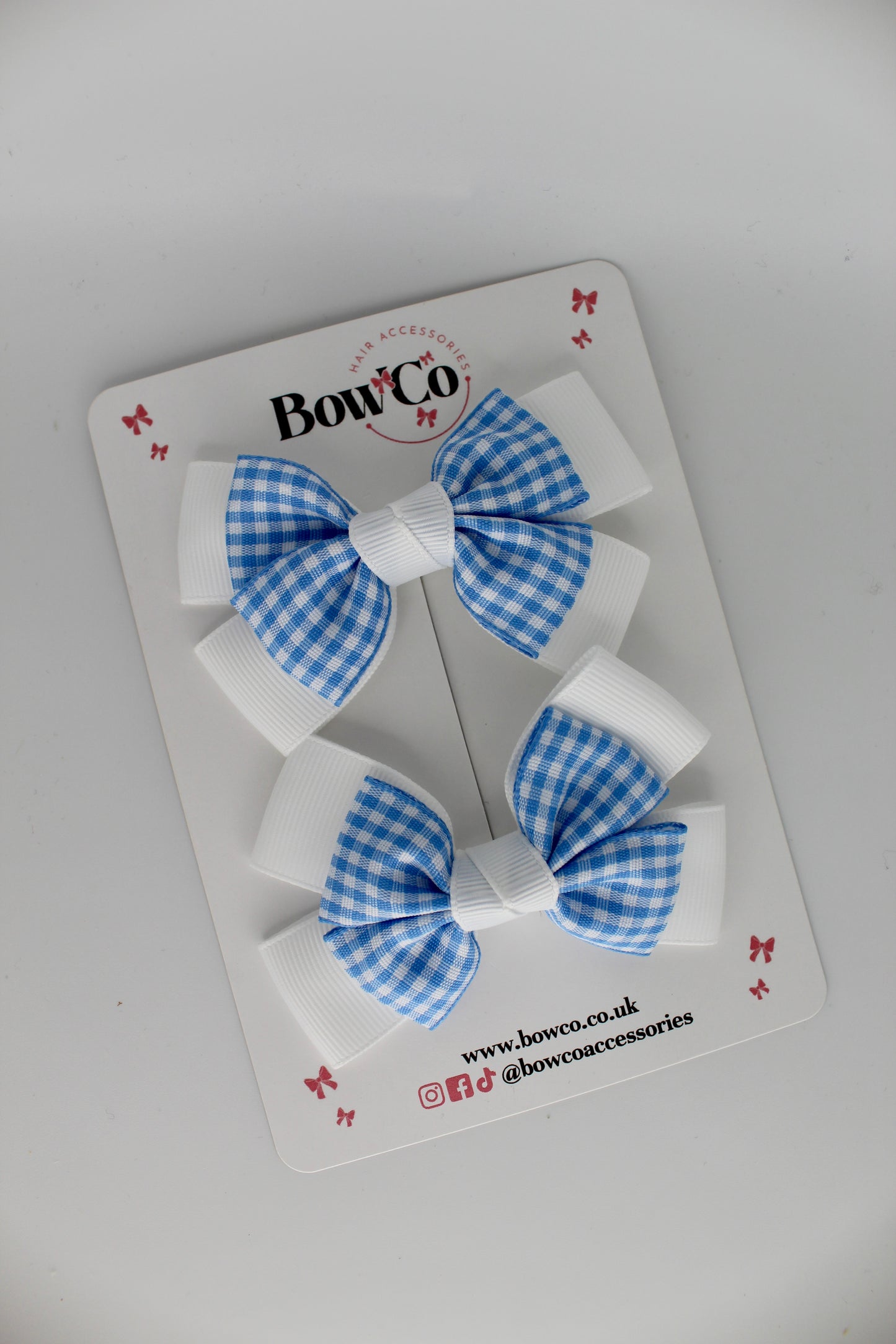 Layer Bow Set - Light Blue Gingham - Clip