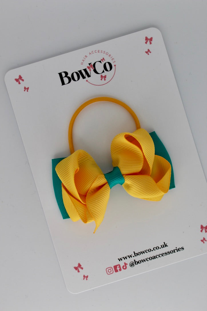 Jade Green and Yellow Gold - Ruffle Bow - Elastic