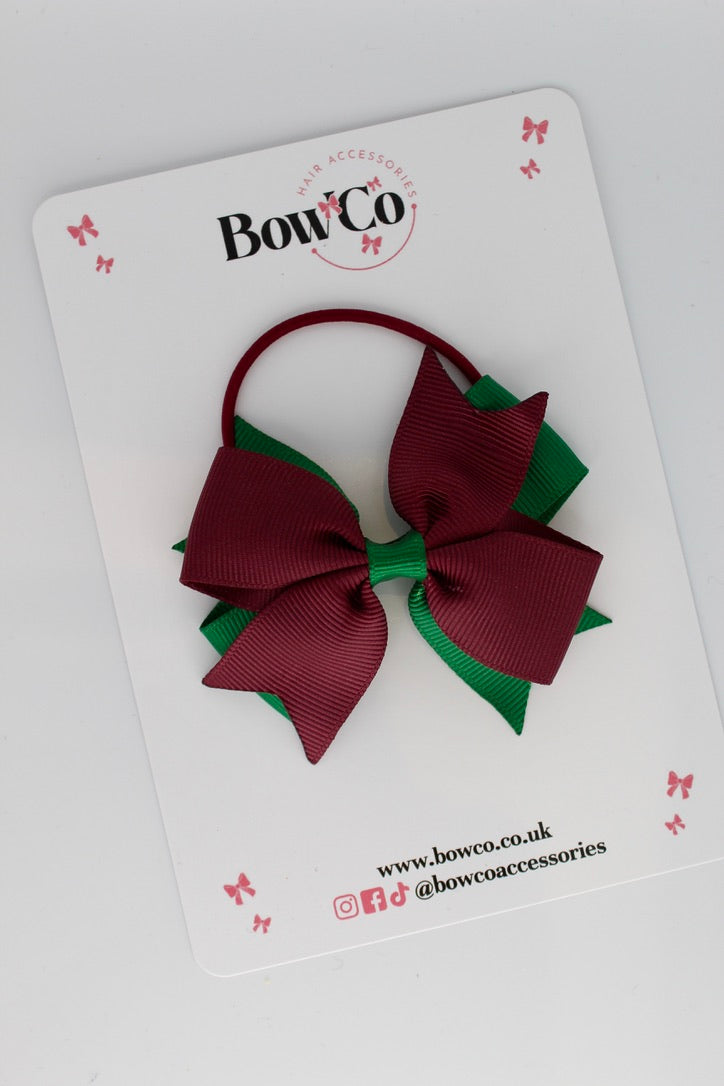 Forest Green and Burgundy - Layer Tail Bow - Elastic