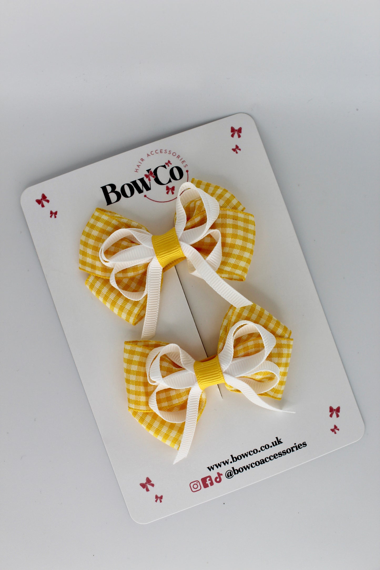 Double Bow Set - Yellow Gingham - Clip